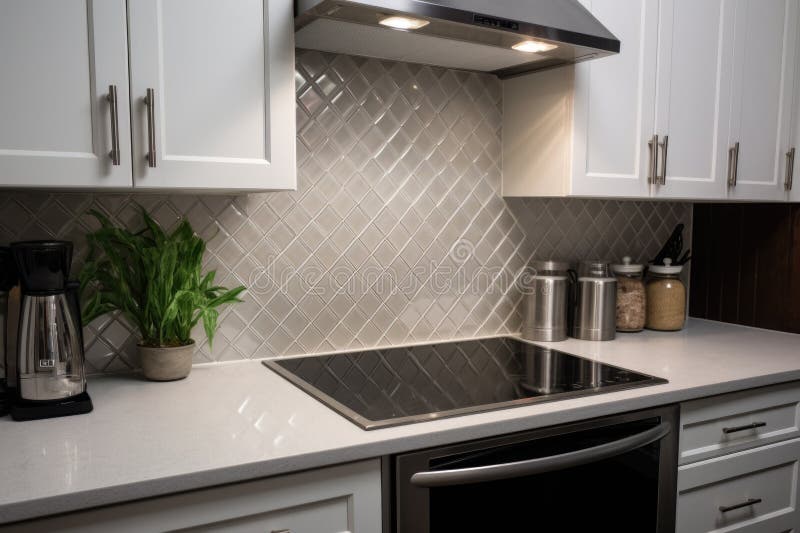 Newly Installed Gleaming Kitchen Backsplash Tiles Stock Image Image