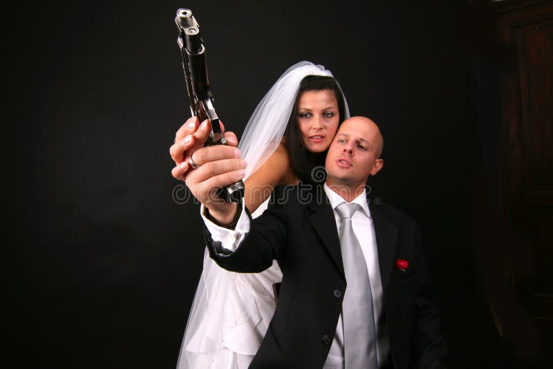 Newlymarried Couple with Gun Stock Image Image of bride, ringlet 5671975