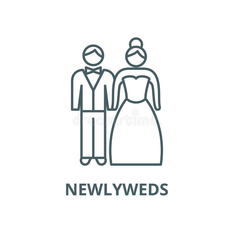 Newlyweds vector line icon, linear concept, outline sign, symbol. Newlyweds vector line icon, outline concept, linear sign