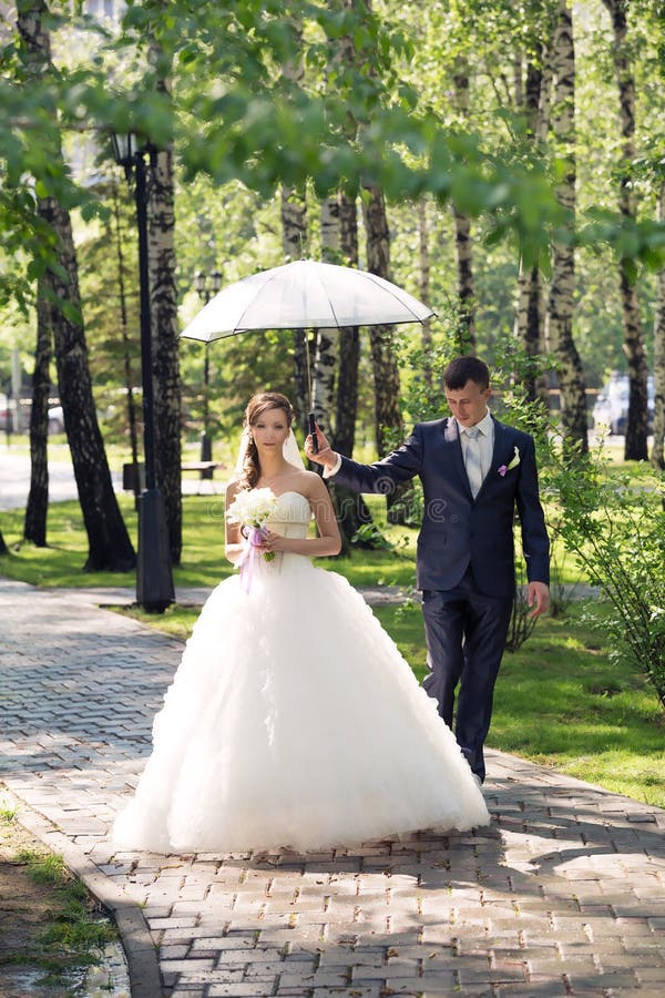 Newlyweds walk royalty free stock photo