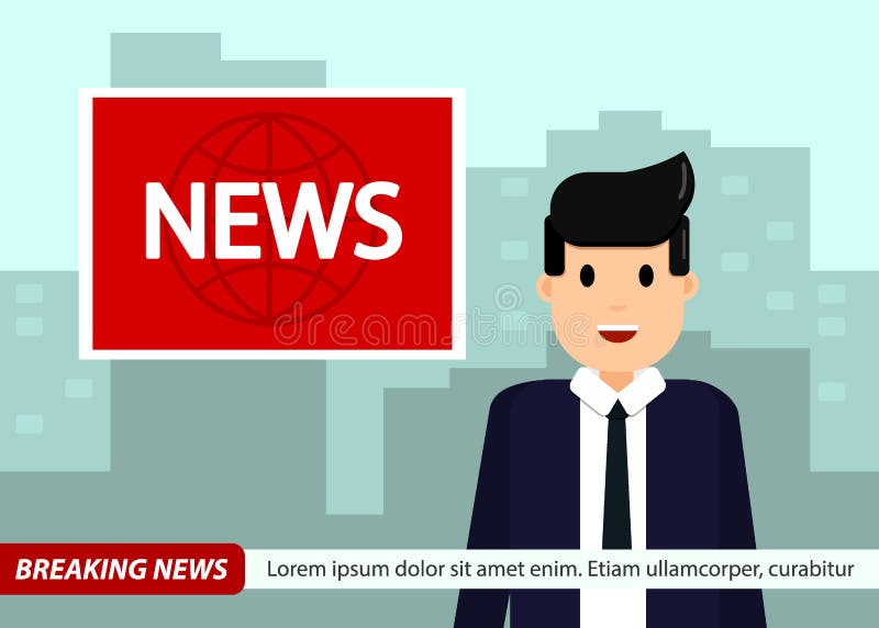 News Anchor on TV Breaking News Background. Man in Suit and Tie. Vector  Illustration in Flat Design. Stock Vector - Illustration of newscaster, news:  100666385