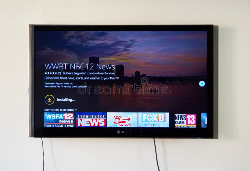 MONTREAL, CANADA - NOVEMBER 15, 2017: 12 News broadcasting app and logo on LG TV screen. WWBT is an NBC-affiliated television station licensed to Richmond, Virginia, United States