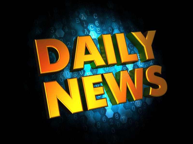 News Gold Text on Black Background 3D Rendered Royalty Free Stock