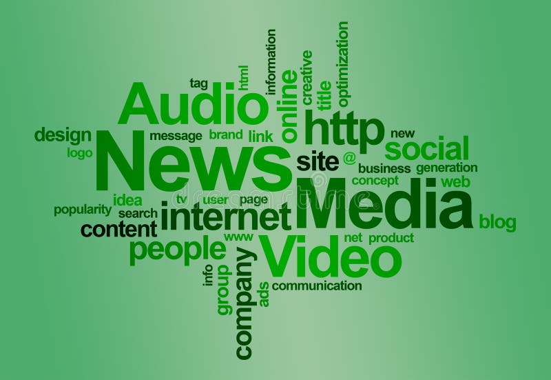 News and media â€“ word cloud stock illustration