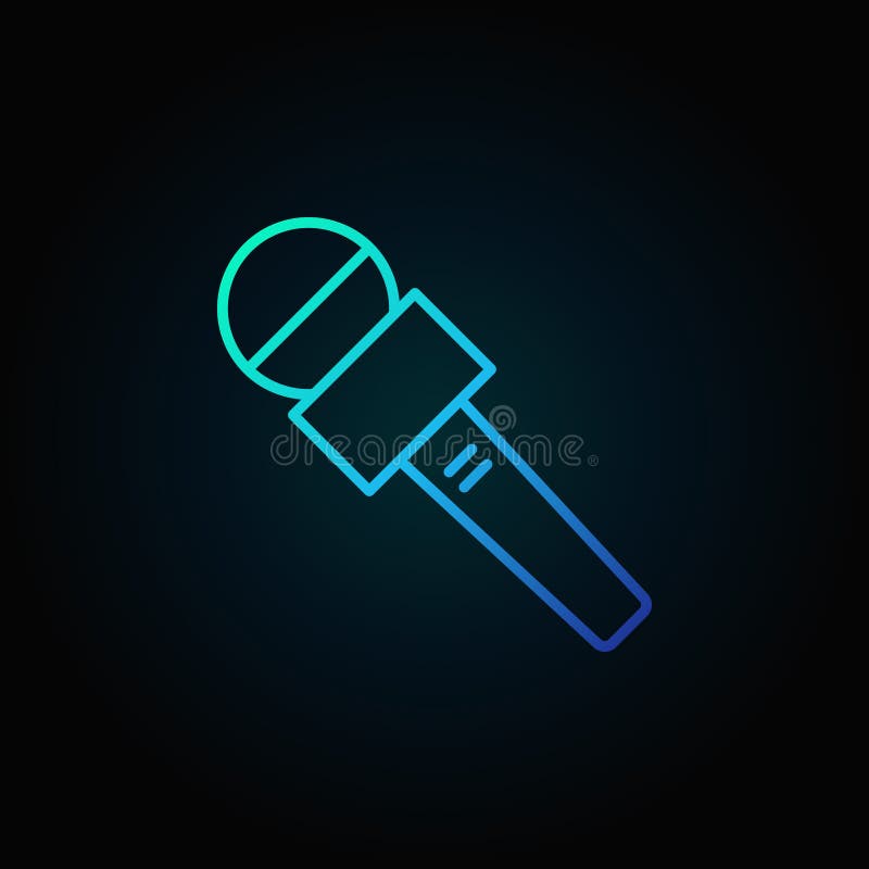 News microphone blue vector icon on dark background