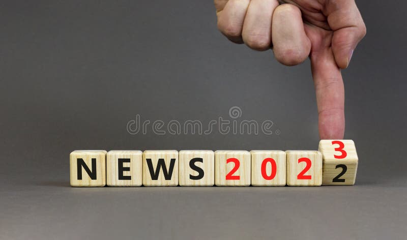 News New Year Symbol Businessman Turns Wooden Cube Changes Words News To News Beautiful Grey Table Grey News New Year Symbol 255033314 