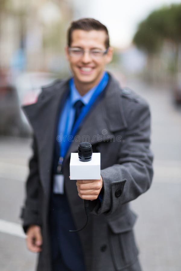 News reporter interview stock photo. Image of cheerful ...