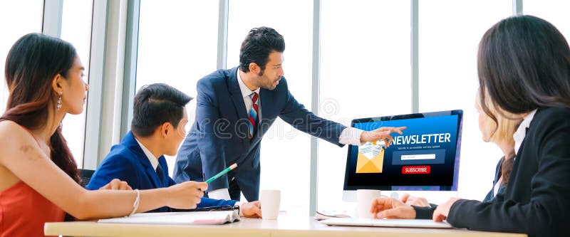 Newsletter signup page on computer for customer to subscribe snugly newsletter royalty free stock photo