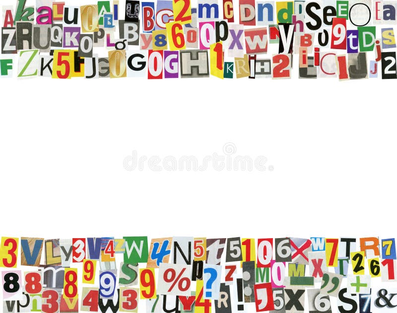 Picture frame, made of newspaper letters, numbers and punctuation marks, isolated on white. Picture frame, made of newspaper letters, numbers and punctuation marks, isolated on white