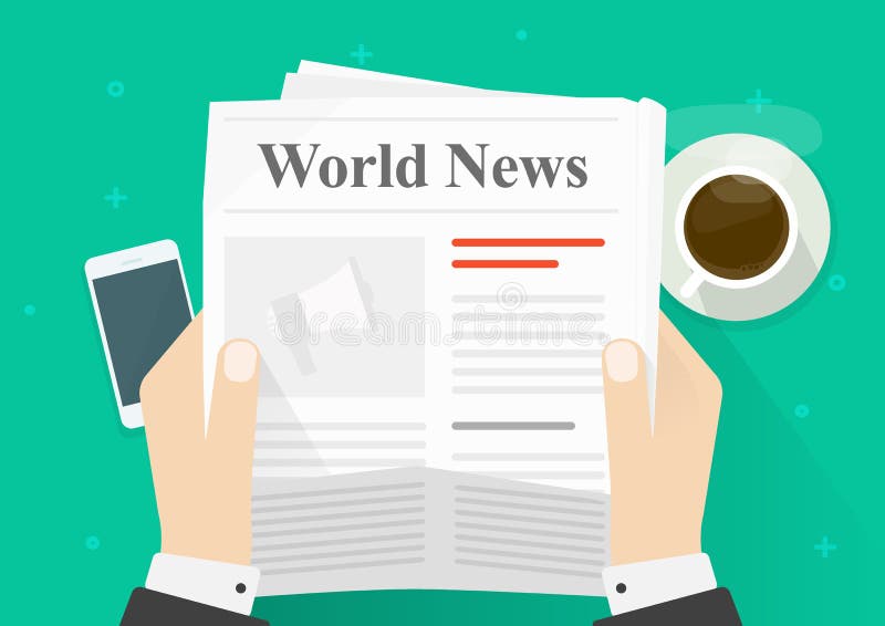Newspaper in hands vector illustration, flat cartoon person reading news in newspaper while coffee break top view, daily vector illustration Newspaper in hands vector illustration, flat cartoon person reading news in newspaper while coffee break top view, daily vector illustration