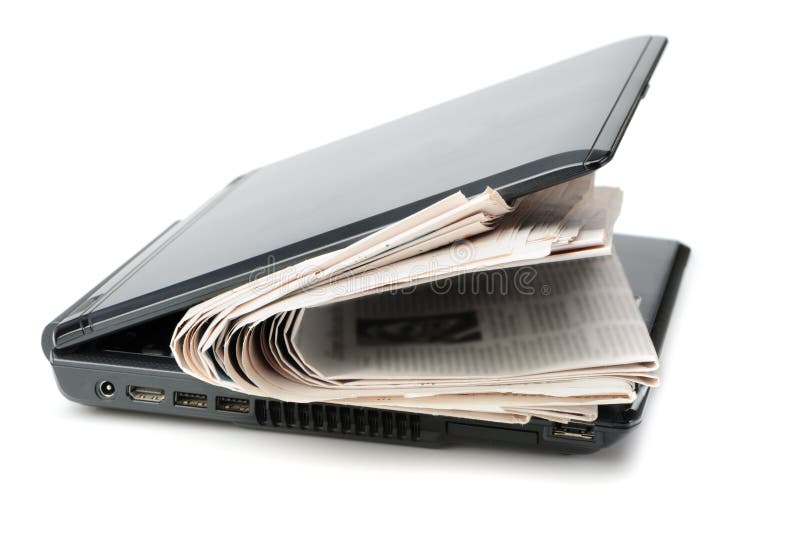 Laptop and Newspaper stock photo. Image of home, front 4543148