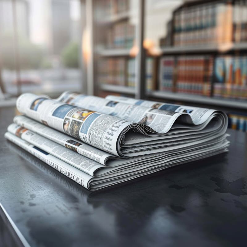 Newspapers arranged on minimalist background, creating subtle blurred effect royalty free illustration