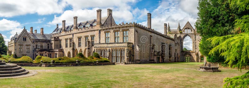 Wide panorama of Newstead Abbey in Nottinghamshire, England, UK. Also a late home of famous English romantic poet, Lord Byron in the 19th century. It is now publicly owned by Nottingham City Council. Wide panorama of Newstead Abbey in Nottinghamshire, England, UK. Also a late home of famous English romantic poet, Lord Byron in the 19th century. It is now publicly owned by Nottingham City Council