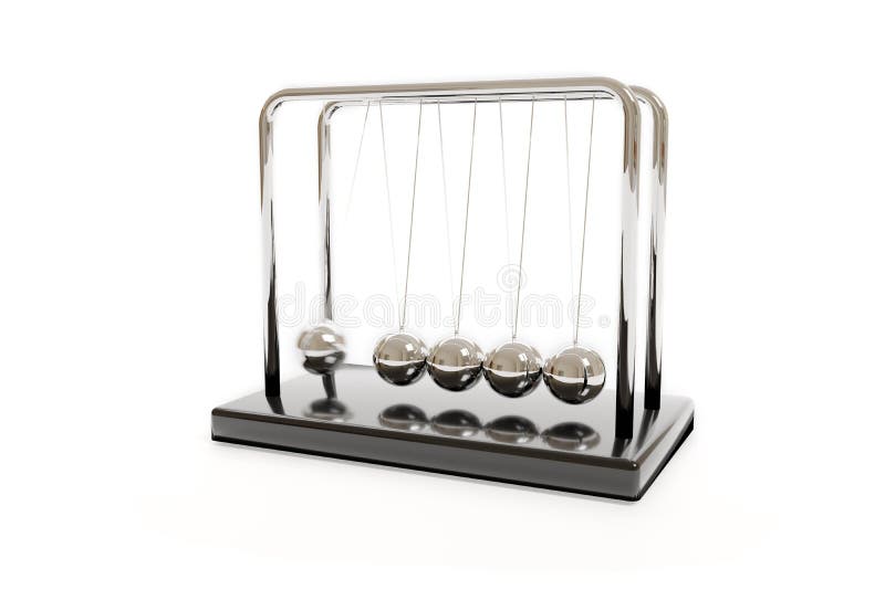 Newton`s cradle swinging isolated on a white background. Balance concept. Illustration 3d vector illustration
