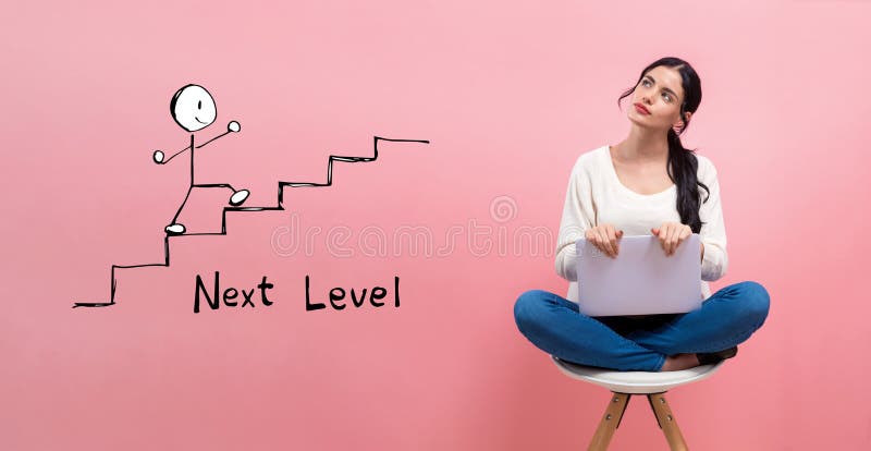 Next level concept with woman using a laptop