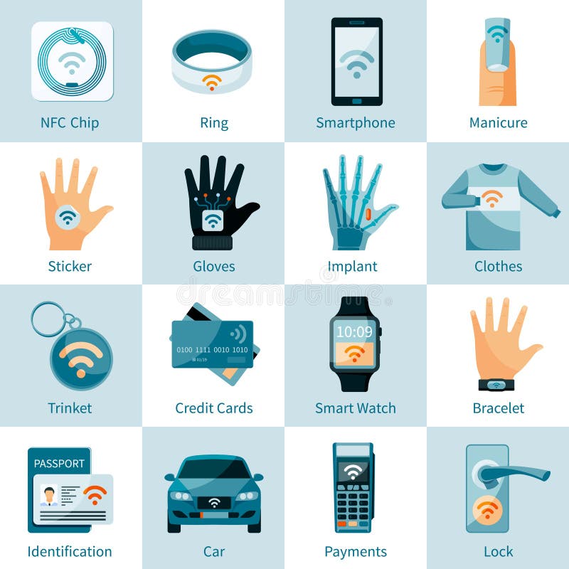 NFC Technology Icons Set Flat Style royalty free illustration