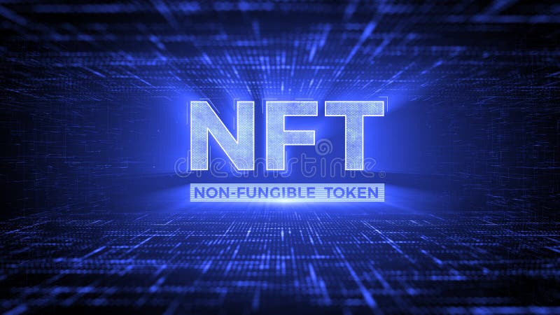 NFT concept - NFT nonfungible tokens on dark blue technology background vector illustration