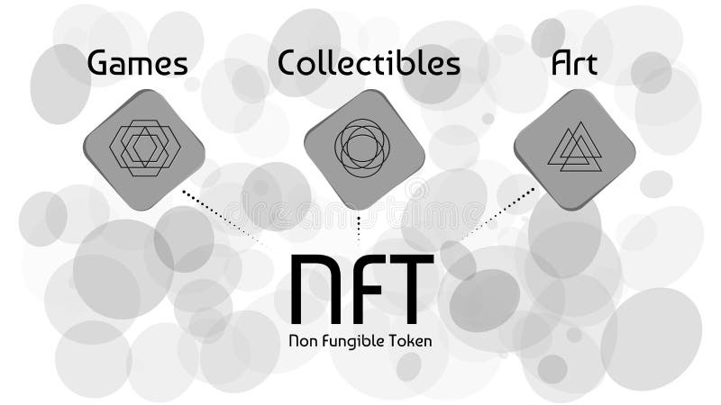 Nft nicht fungible Token Infografiken auf abstraktem Hintergrund. stock abbildung