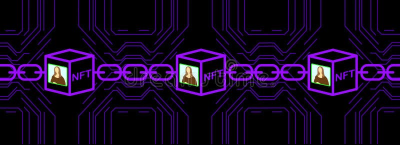 Nft nicht fungible Tokens Kunstkopien von mona lisa nutzt Blockchain-Technologie, um einzigartige digitale Objekte für Kryptokunst stock abbildung