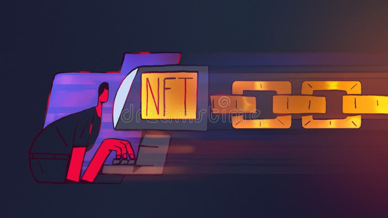 Nft-nichtfungible Token-Kreation. Kunst und Collectables Illustration verwenden Blockchain-Technologie, um einzigartige digitale vektor abbildung