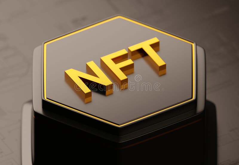 NFT - non fungible token 3D hexagon icon stock illustration