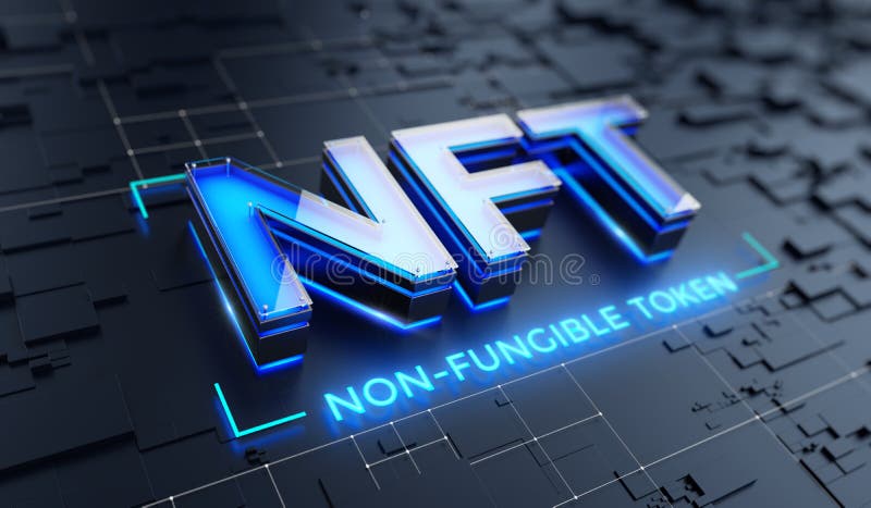 NFT nonfungible tokens concept on dark background - NFT word on abstract technology surface vector illustration