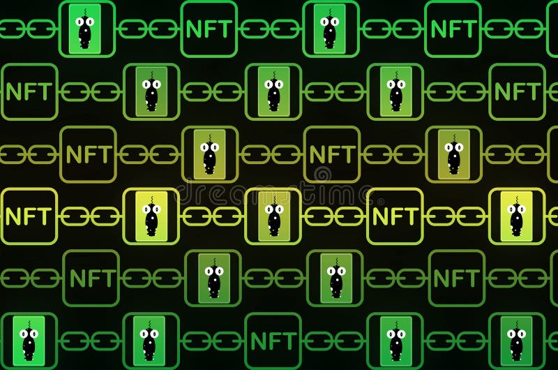 Nft nonfungible Zeichen Kunst und blockchain collectibles in grüner Technologie, um die eindeutigen digitalen Kunst zu schaffen vektor abbildung