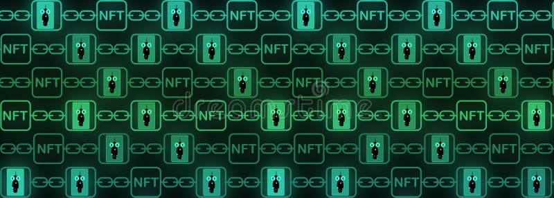 Nft nonfungible Zeichenkunst und collectibles Fahnenüberschrift in Grün stock abbildung