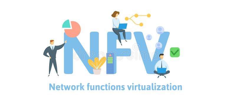 NFV, Network Functions Virtualization. Concept with keywords, letters and icons. Flat vector illustration. Isolated on royalty free illustration