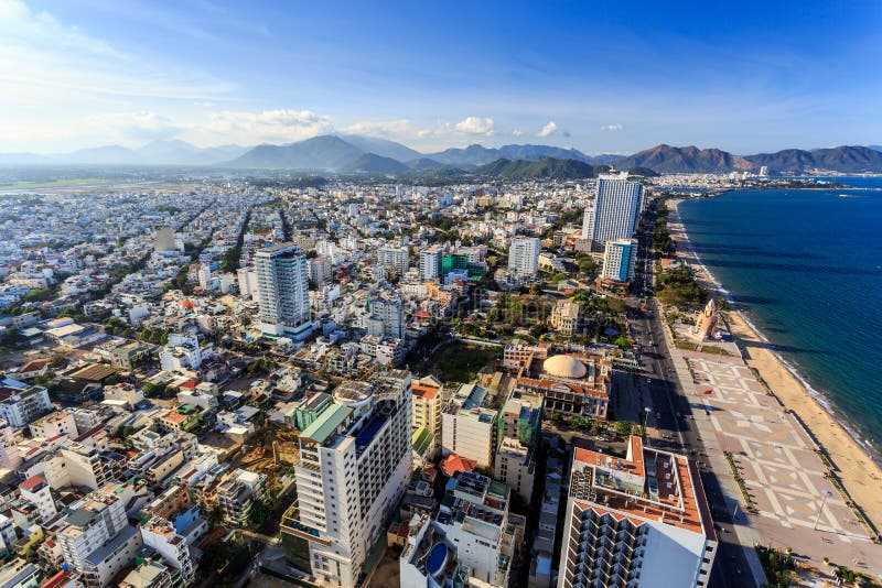 Nha Trang city panorama with sea and mountains Vietnam