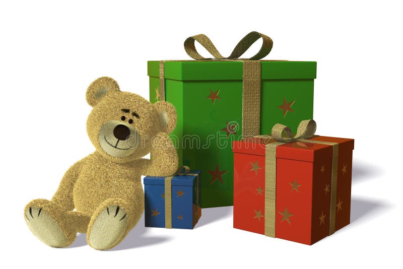 Nhi Bear with christmas and birthday-presents