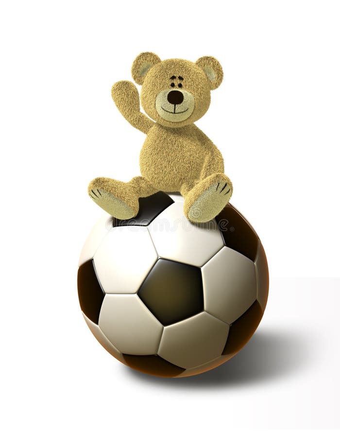 Nhi Bear sits on a big Soccer Ball