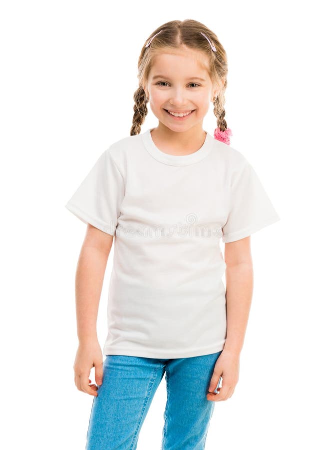 Niña Camiseta En El Fondo Blanco Imagen de - Imagen de marca, muchacha:
