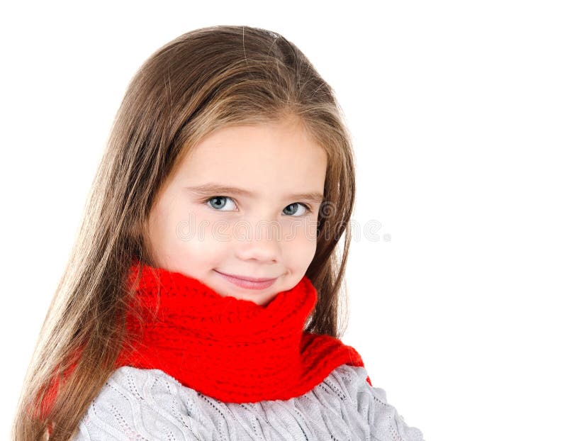 Niña Adorable En Bufanda Roja Imagen archivo Imagen de modelo, persona: 62492041