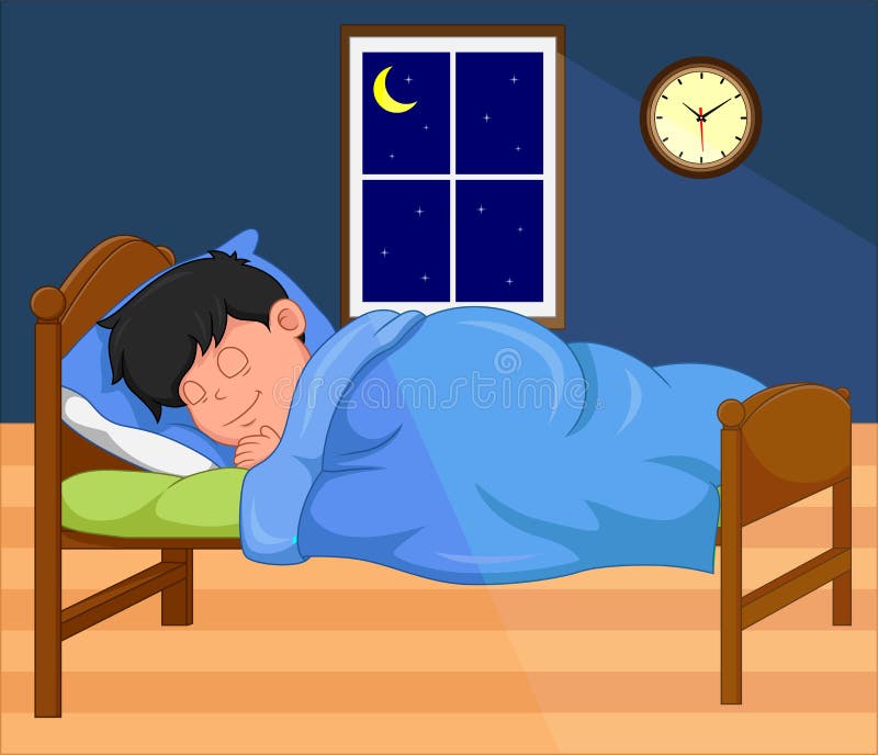 Niño De Dibujos Animados Durmiendo De Noche En El Dormitorio Ilustración  del Vector - Ilustración de cabrito, hombre: 220369172