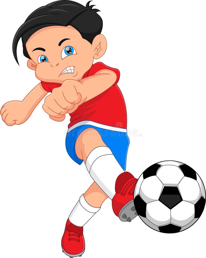 Niño De Dibujos Animados Jugando Al Fútbol Y Pateando La Pelota Ilustración  del Vector - Ilustración de corrida, cabrito: 220369113