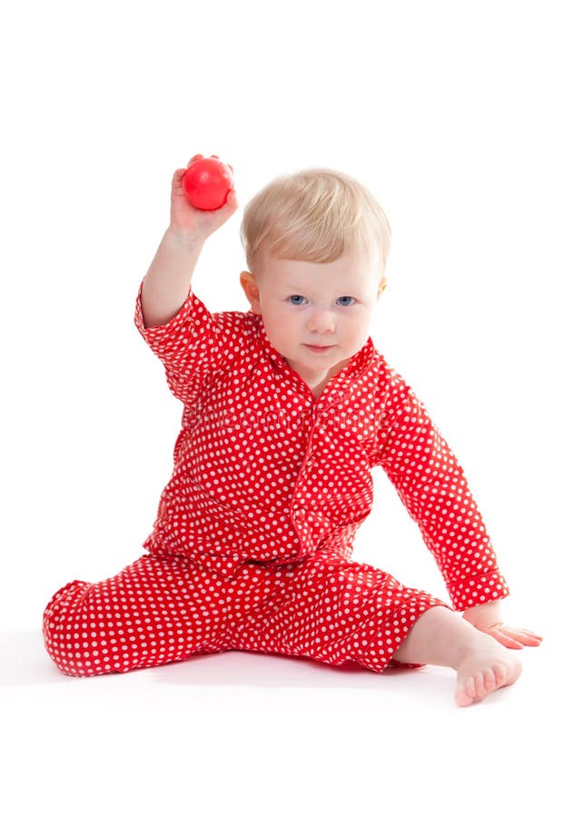 Niño en pijama rojo imagen archivo. Imagen de - 10839283