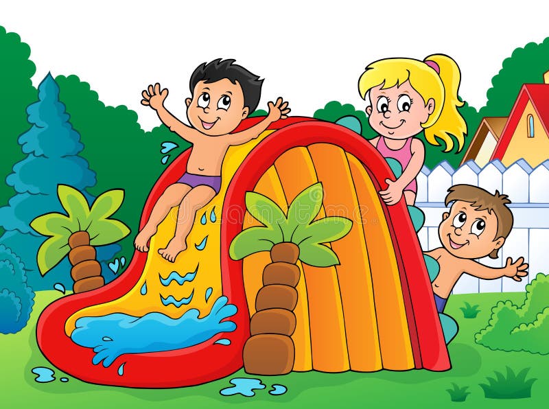 Niños En La Imagen 2 Del Tema Del Tobogán Acuático Ilustración del Vector - Ilustración de acuático, niños: 150702463