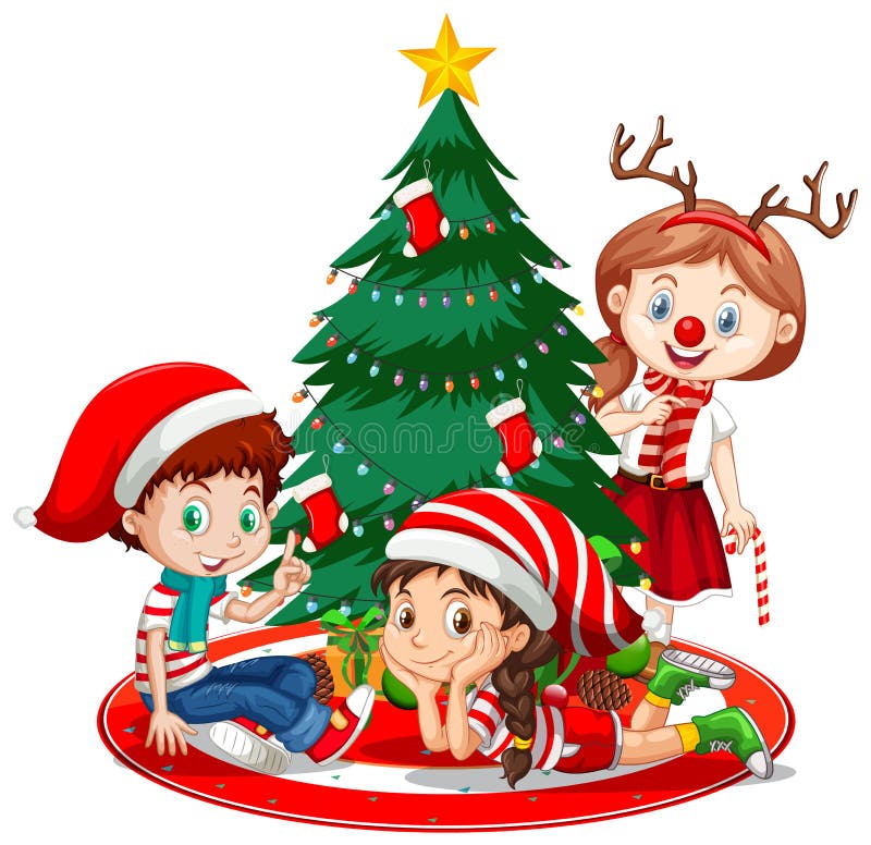 Niños Llevan Traje De Navidad Personaje De Dibujos Animados Con El árbol De  Navidad Sobre Fondo Blanco Ilustración del Vector - Ilustración de santa,  sombrero: 204555487
