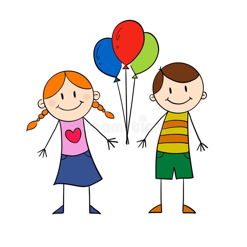 Los Niños Pequeños Se Divierten Con Globos De Colores Juntos Ilustración  del Vector - Ilustración de aire, muchacha: 213467496