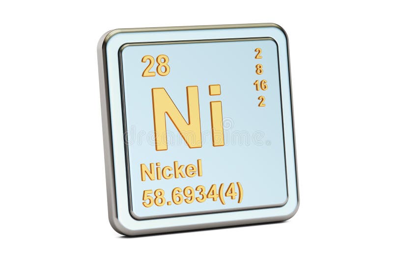 Ni del níquel, muestra del elemento químico representación 3d stock de ilustración Ni del níquel, muestra del elemento químico representación 3d stock de ilustración