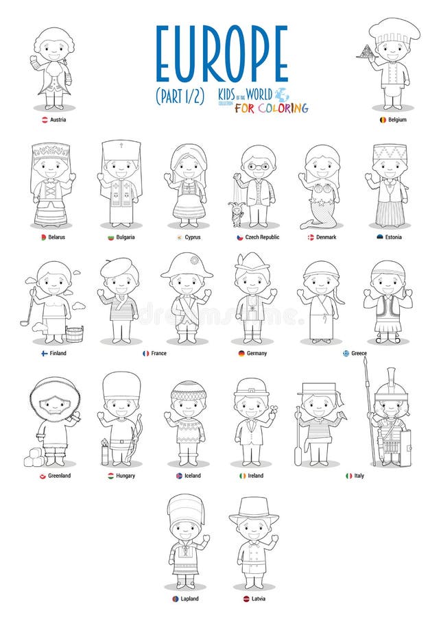 Ni?os y nacionalidades del vector del mundo: Europa fij? 1 de 2 Fije de 22 caracteres para colorear vestido en trajes nacionales ilustración del vector Ni?os y nacionalidades del vector del mundo: Europa fij? 1 de 2 Fije de 22 caracteres para colorear vestido en trajes nacionales ilustración del vector
