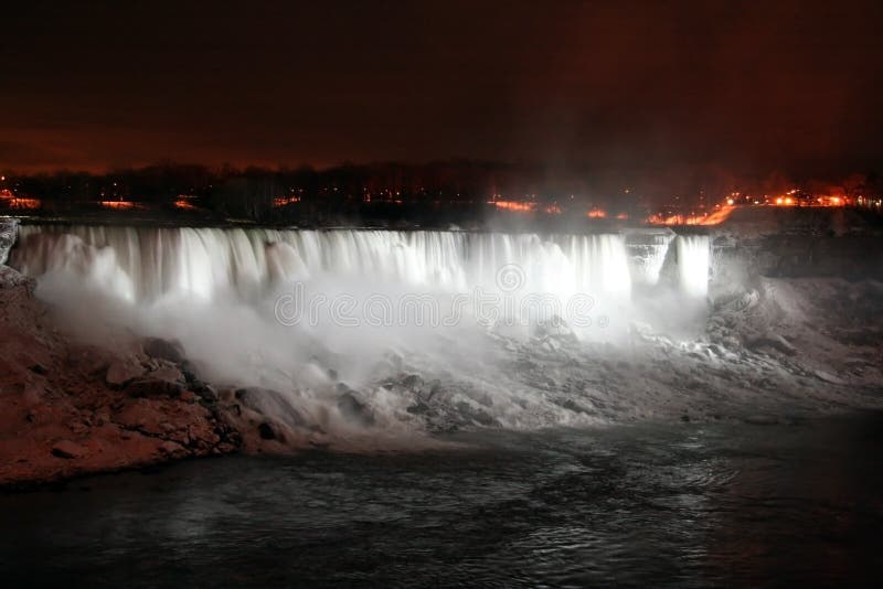 Niagara Falls at Night with White Lights