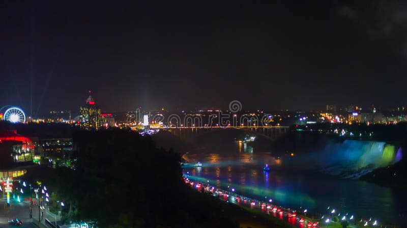 Niagara Falls view from hotel at night stock footage