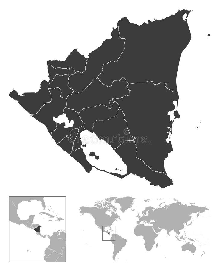 Nicaragua - Detailed Country Outline and Location on World Map. Stock