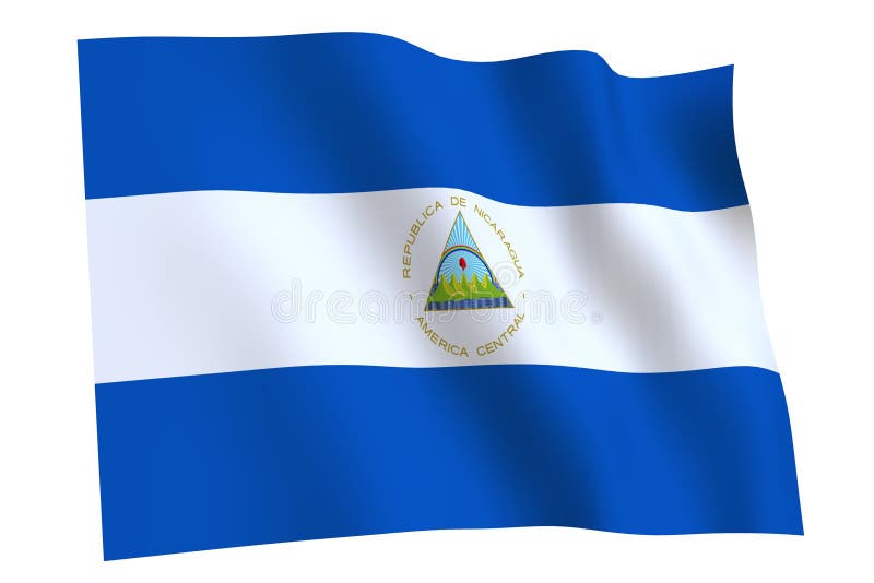 Flag of Nicaragua Waving in the Wind, Isolated White Background ...