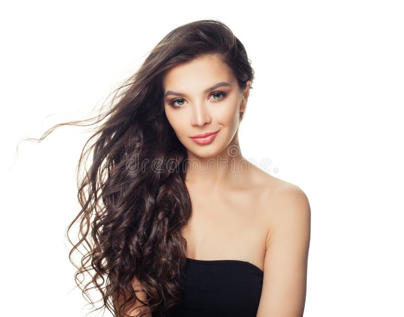 Nice brunette model woman with clear skin and perfect hair isolated on white background royalty free stock photo Nice brunette model woman with clear skin and perfect hair isolated on white background royalty free stock photo