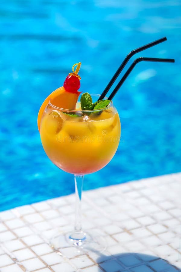 Nice Cocktail by the Pool. Selective Focus Stock Image Image of