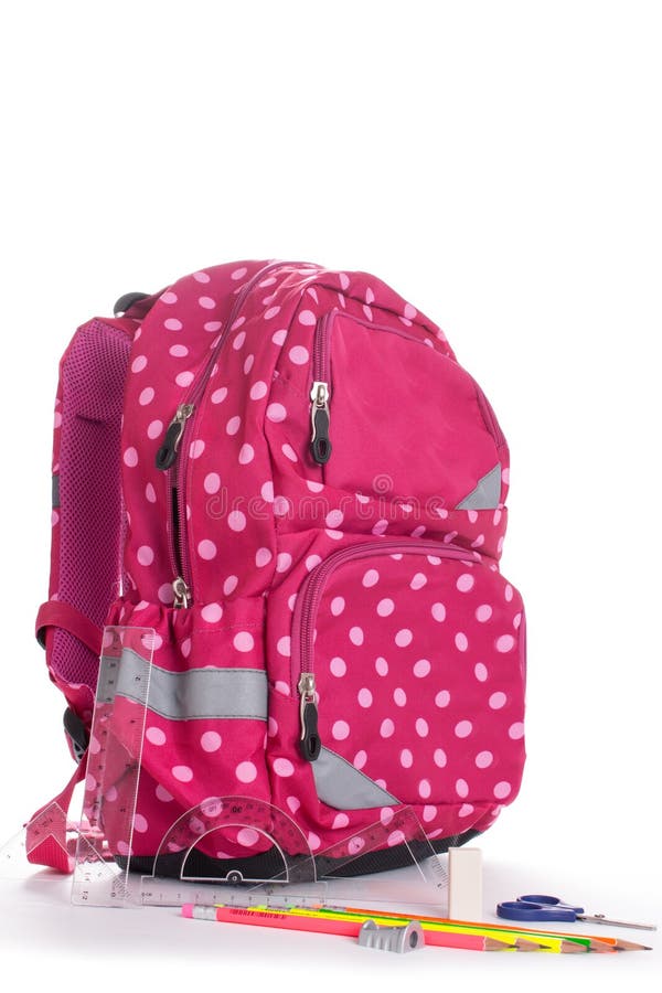 Nice Decorative Backpack Or Bookbag With School Supplies Isolate Stock