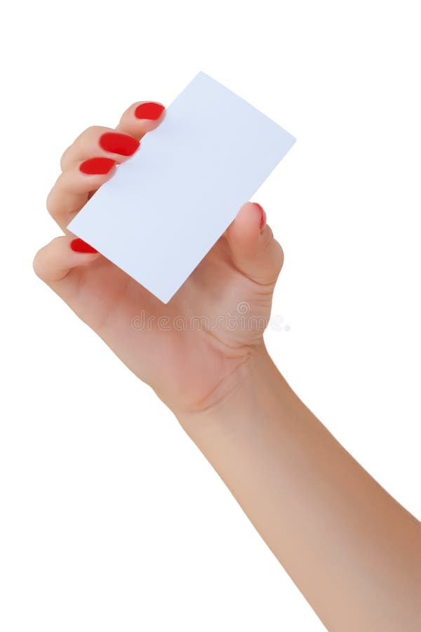 Nice female hand holding a blank business card